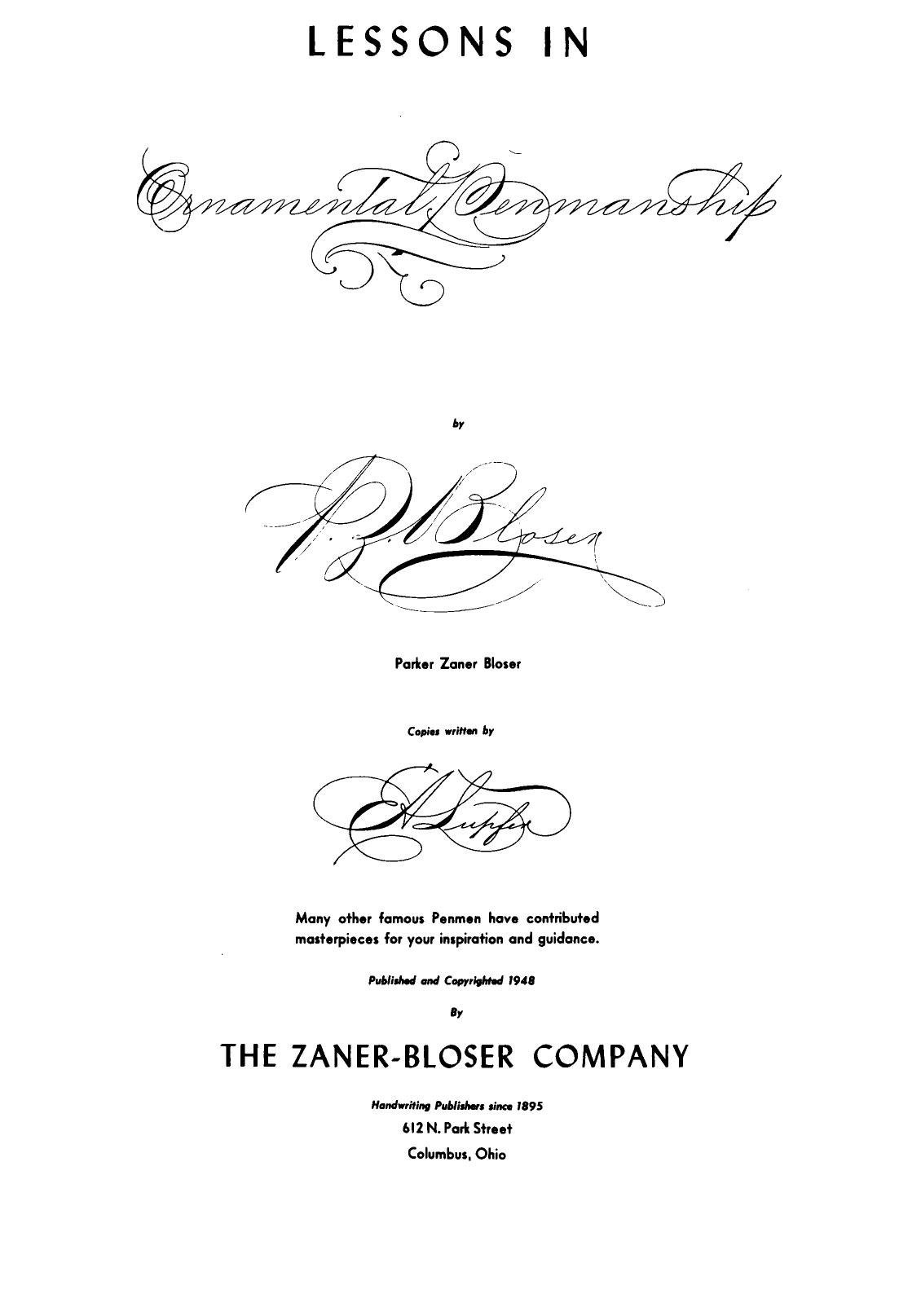 Bloser Lessons In Ornamental Penmanship Anonymous