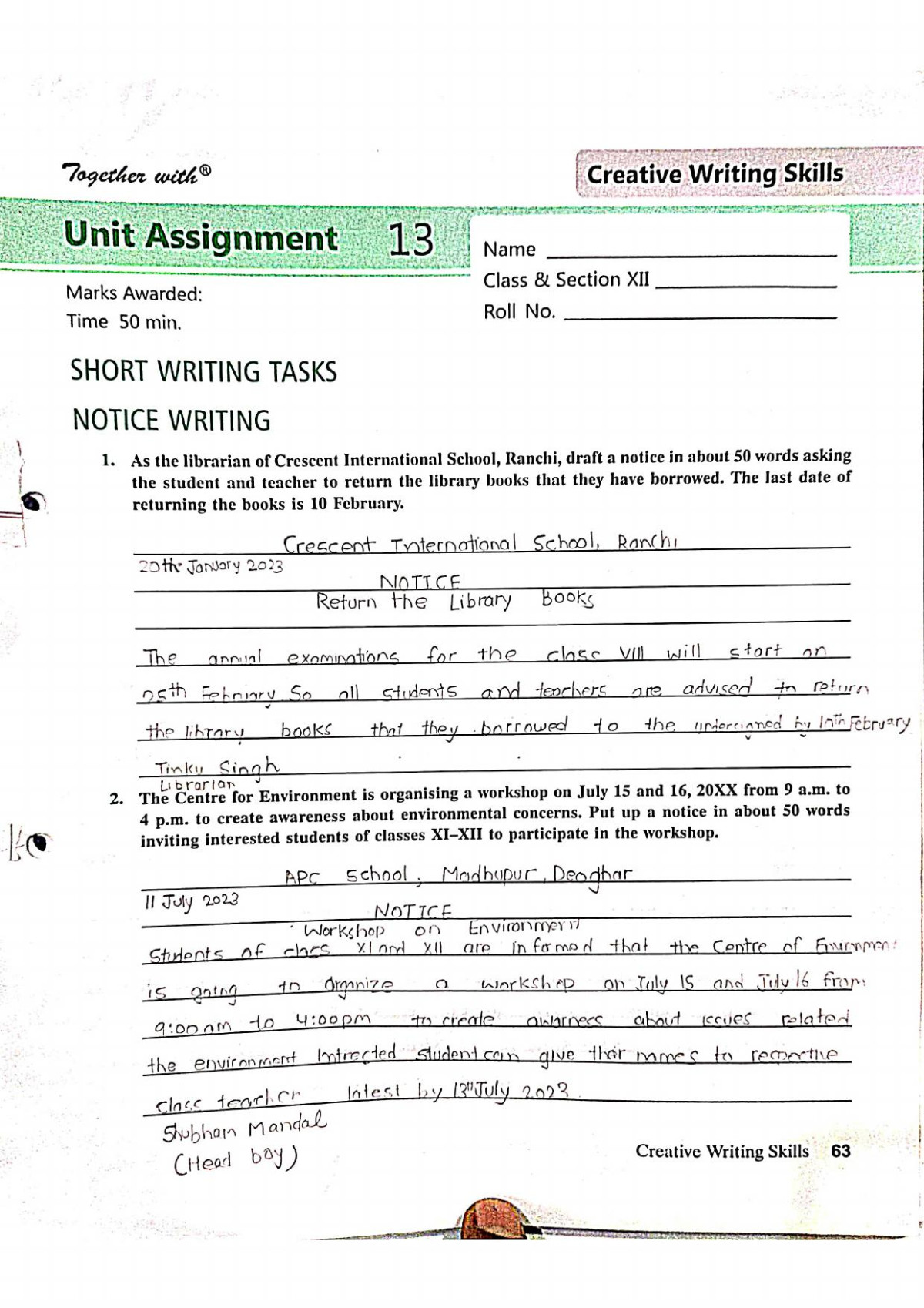 Together With English Core Pullout Worksheets12 Solution 2023th Edition Shubham Mandal