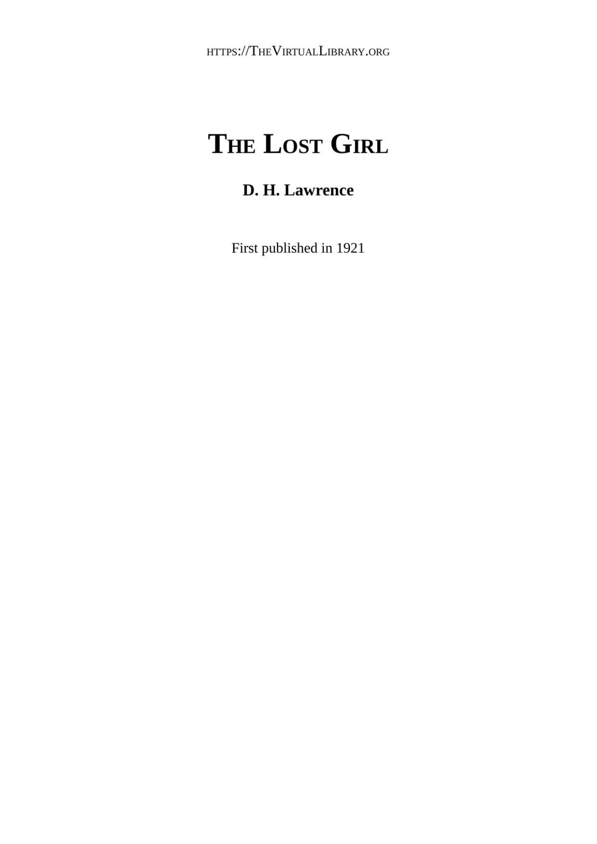 The Lost Girl D H Lawrence