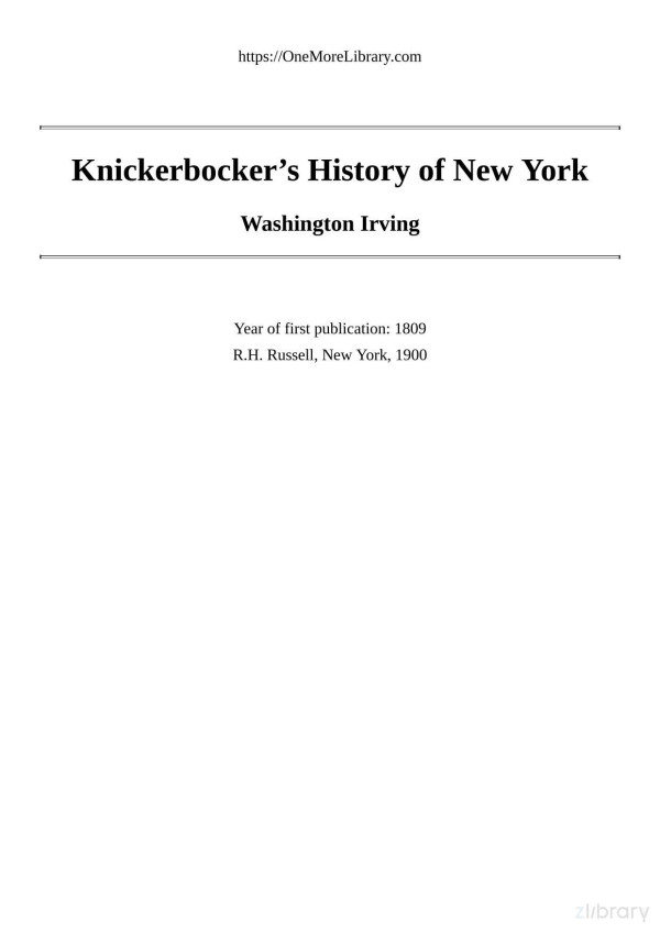 Knickerbockers History Of New York Washington Irving