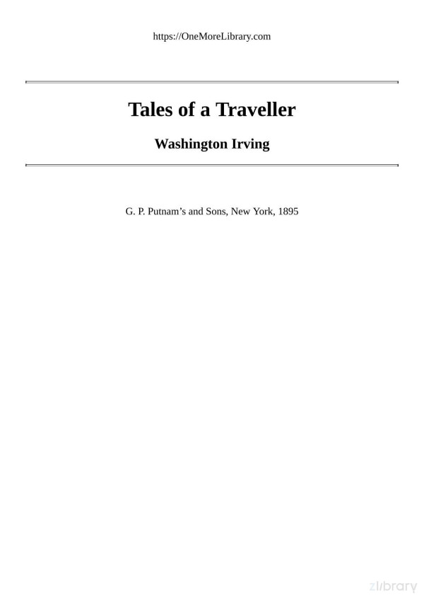 Tales Of A Traveller Washington Irving