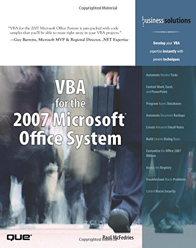 Vba For The 2007 Microsoft Office System 1st Edition Mcfedries