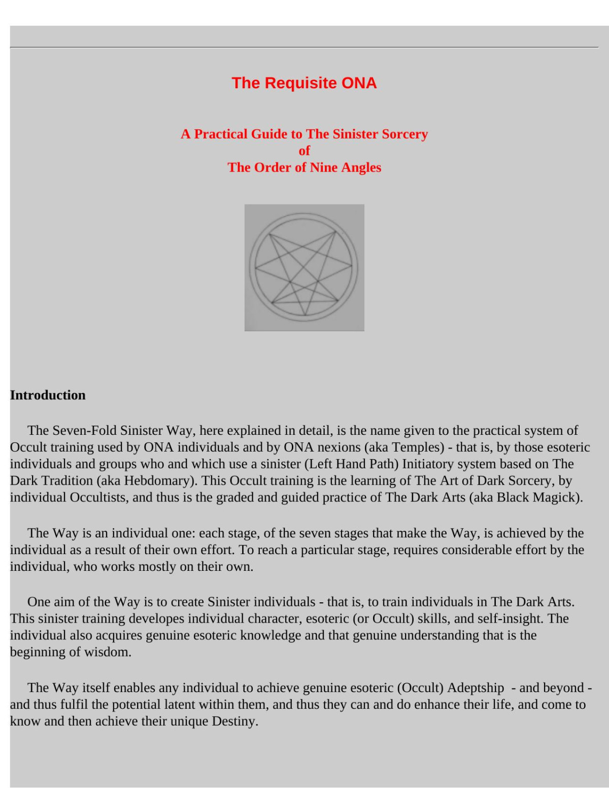 The Requisite Order Of Nine Angles Order Of Nine Angles