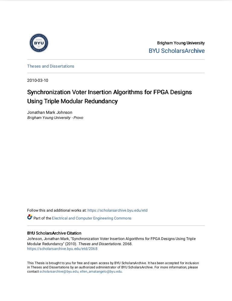 Synchronization Voter Insertion Algorithms For Fpga Designs Using Triple Modular Redundancy Jonathan Mark Johnson