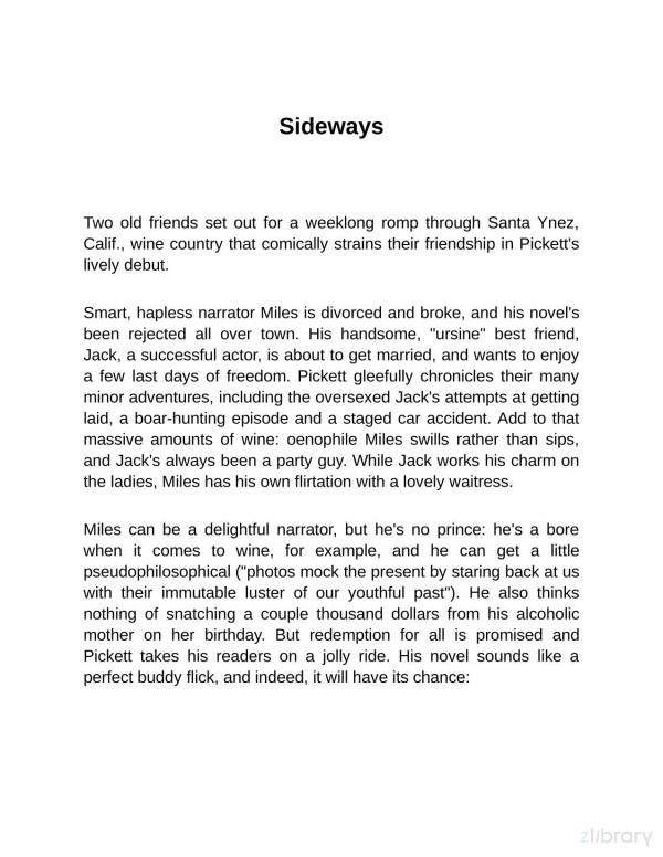 Sideways Sideways Series Book 1 Unabridged Rex Pickett
