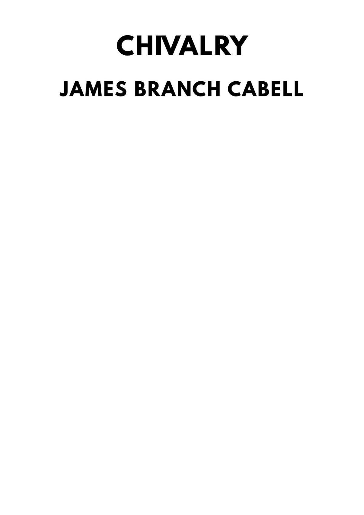 Chivalry James Branch Cabell