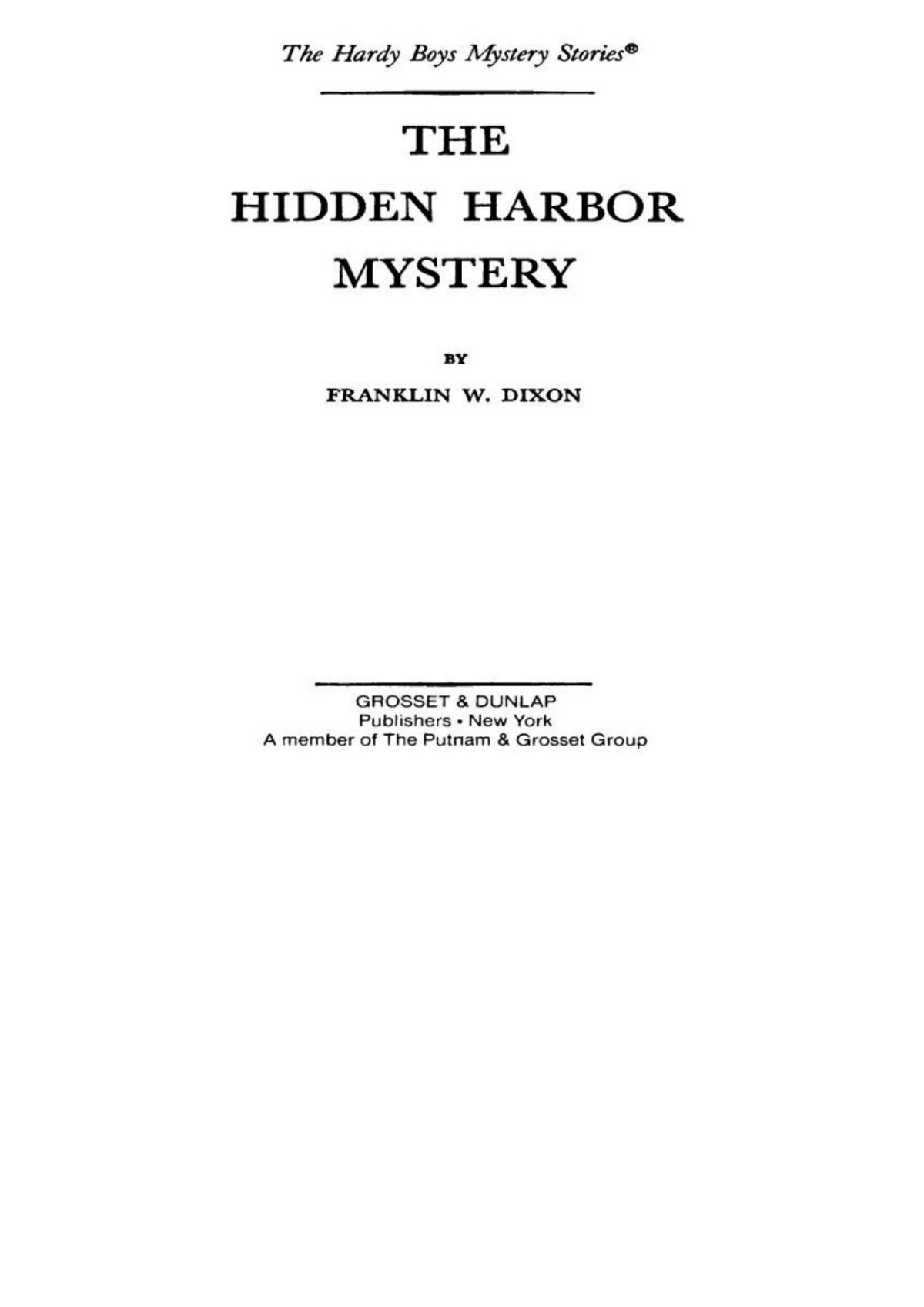 The Hidden Harbor Mystery Franklin W Dixon