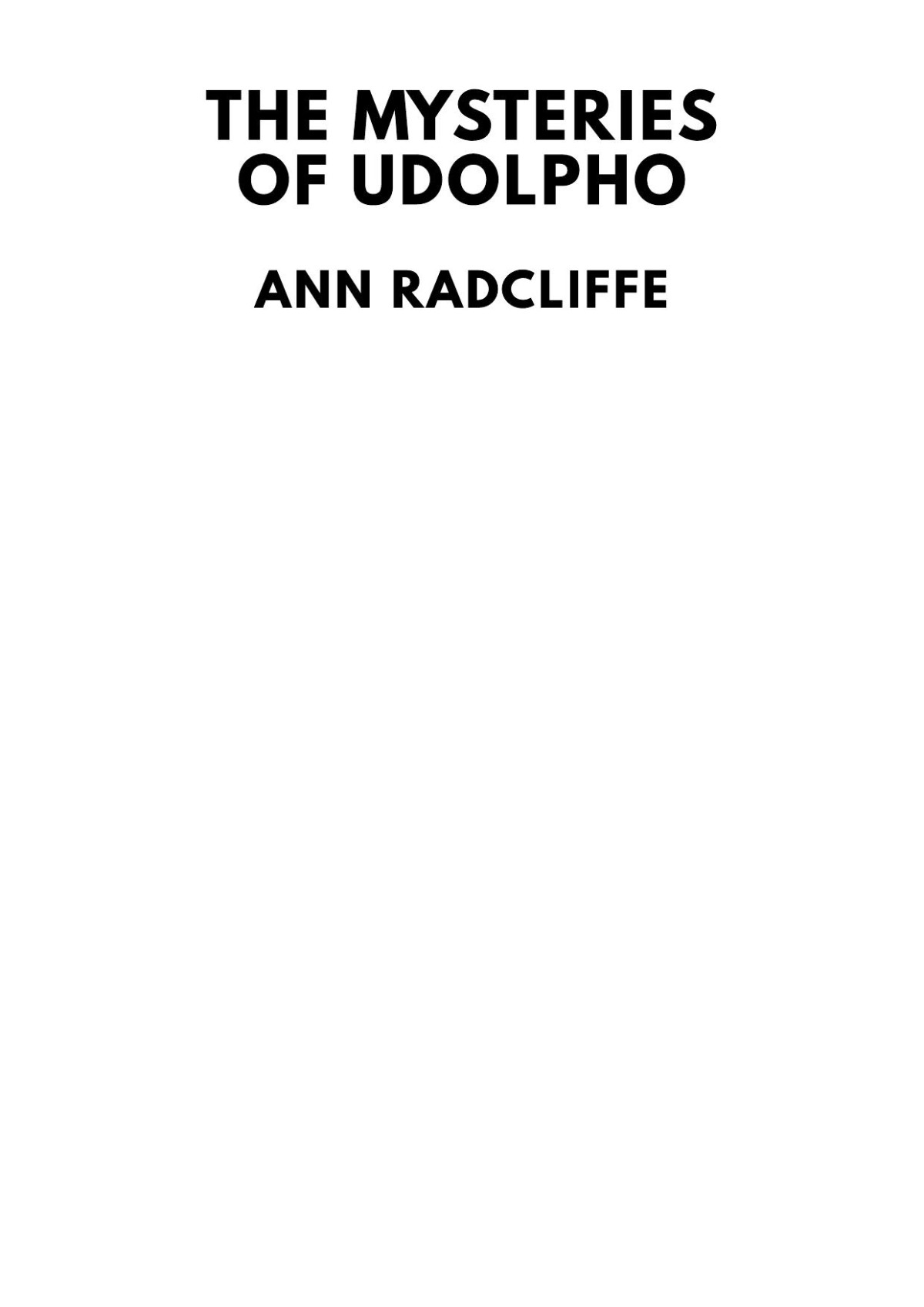 The Mysteries Of Udolpho Ann Radcliffe