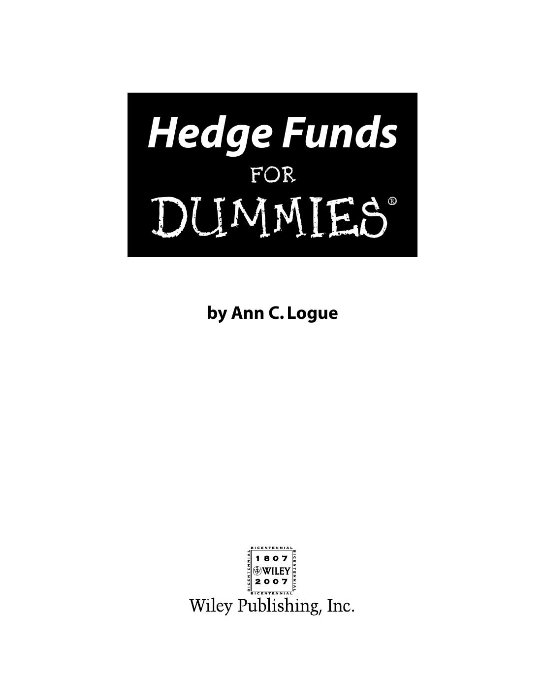 Hedge Funds For Dummies Logue Ann C