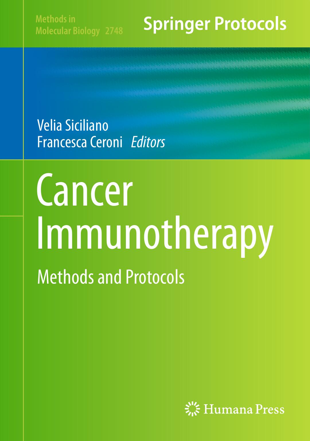 Cancer Immunotherapy Methods And Protocols Velia Siciliano