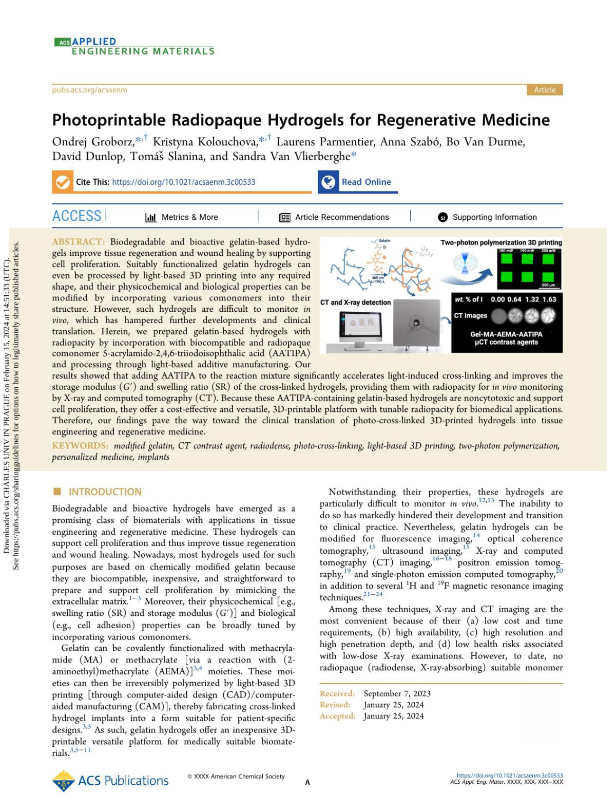 Photoprintable Radiopaque Hydrogels For Regenerative Medicine Ondrej Groborz