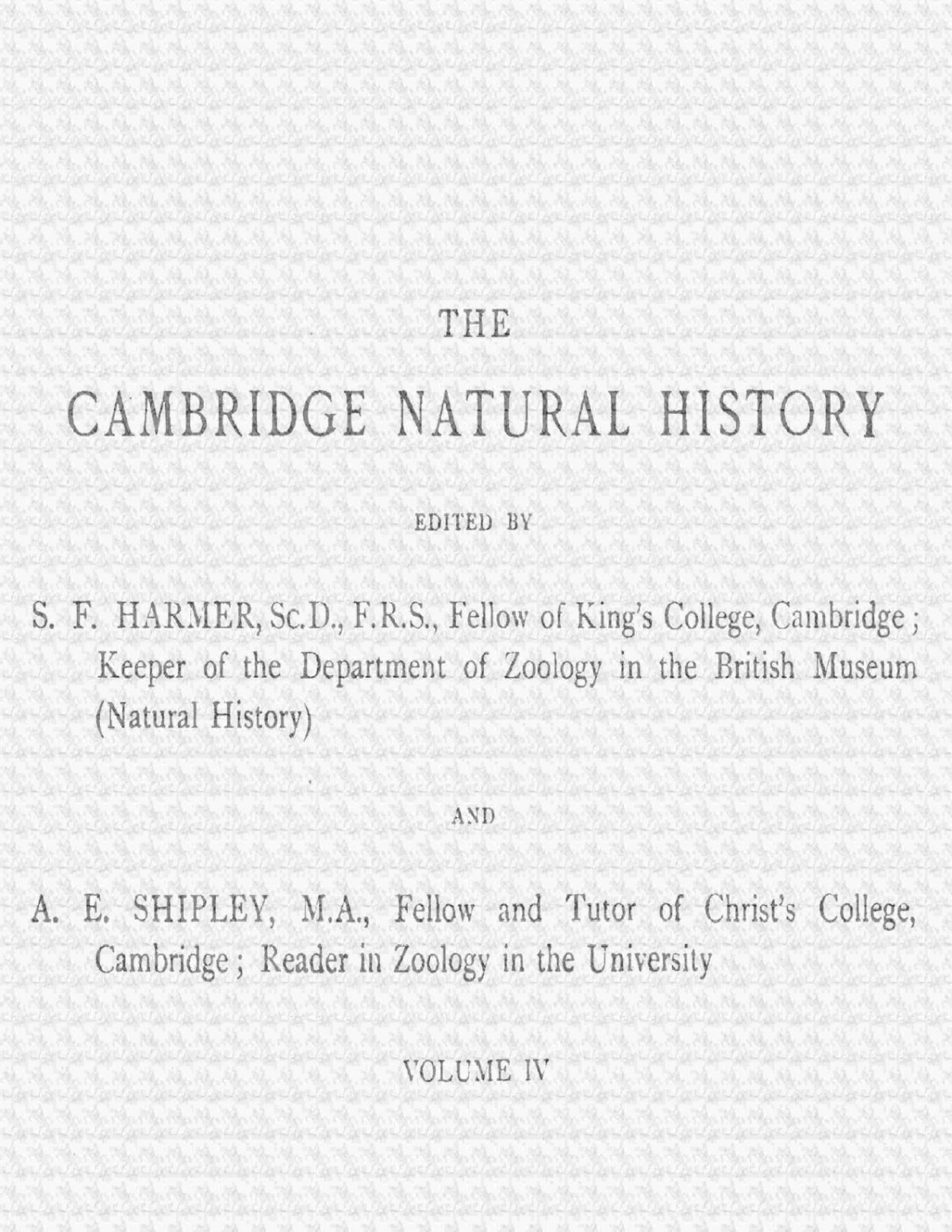The Cambridge Natural History Vol 04 Of 10 Geoffrey Smith Darcy Wentworth Thompson Cecil Warburton Walter Frank Raphael Weldon Henry Woods