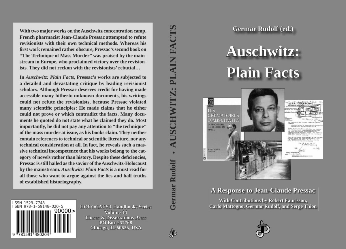 Auschwitz Plain Facts A Response To Jeanclaude Pressac 1st Edition Germar Rudolf