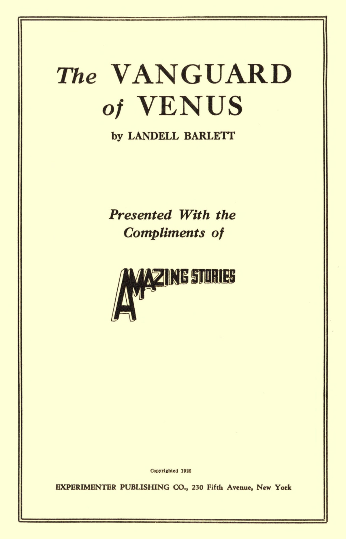 The Vanguard Of Venus Landell Bartlett