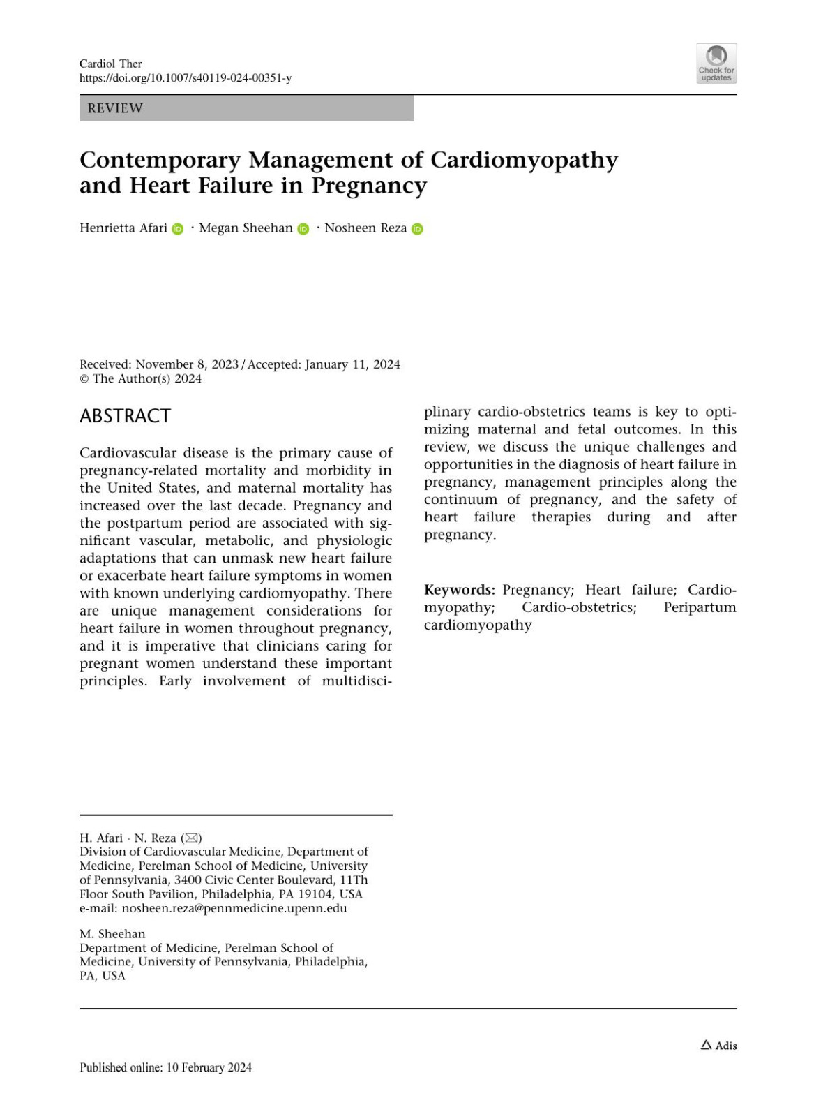 Contemporary Management Of Cardiomyopathy And Heart Failure In Pregnancy 1st Edition Henrietta Afari Megan Sheehan Nosheen Reza