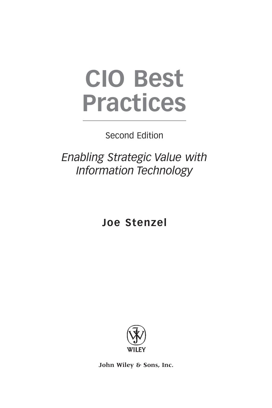 Cio Best Practices Enabling Strategic Value With Information Technology 2nd Edition Joe Stenzel