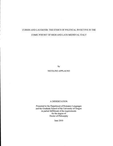 Curses And Laughter The Ethics Of Political Invective In The Comic Poetry Of High And Late Medieval Italy Phd Dissertation Applauso