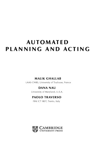 Automated Planning And Acting Malik Ghallab Dana Nau Paolo Traverso