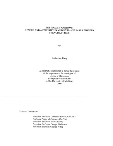 Epistolary Positions Gender And Authority In Medieval And Early Modern French Letters Phd Disse Kong