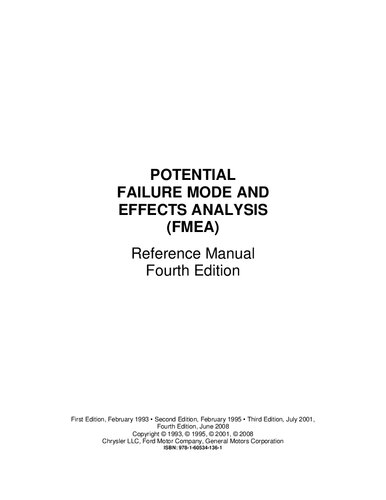 Potential Failure Mode And Effects Analysis Fmea Reference Manual Fourth Edition General Motors Corp