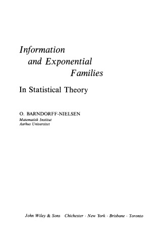 Information And Exponential Families In Statistical Theory Reprint Barndorffnielsen
