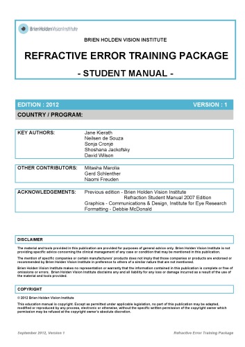 Refractive Error Training Package Student Manual Jane Kierath Et Al