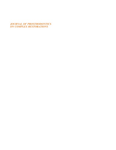 Journal Of Prosthodontics On Complex Restorations Baba Nadim Z Guichet