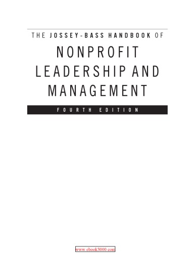 The Josseybass Handbook Of Nonprofit Leadership And Management Herman