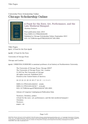 A Feast For The Eyes Art Performance And The Late Medieval Banquet Christina Normore
