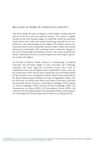 Religion At Work In A Neolithic Society Vital Matters Ian Hodder