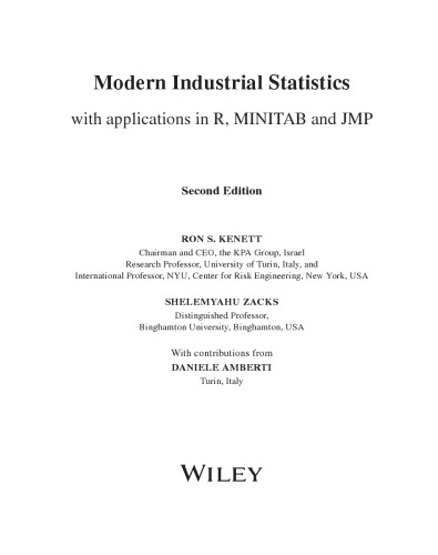 Modern Industrial Statistics With Applications In R Minitab And Jmp Ron S Kenett