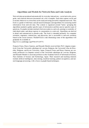 Algorithms And Models For Network Data And Link Analysis Francois Fouss