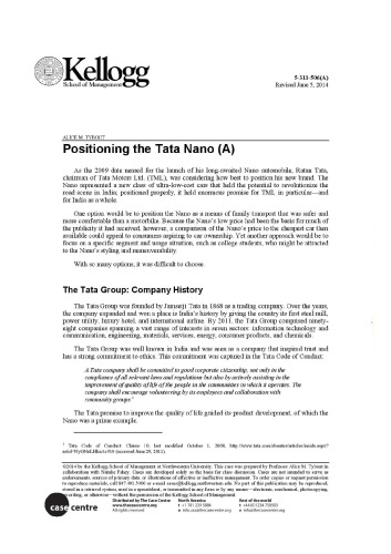 Positioning The Tata Nano Alice M Tybout