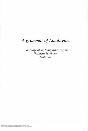 A Grammar Of Limilngan A Language Of The Mary River Region Northern Territory Australia Mark Harvey