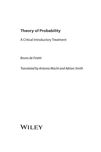 Theory Of Probability A Critical Introductory Treatment Bruno De Finetti
