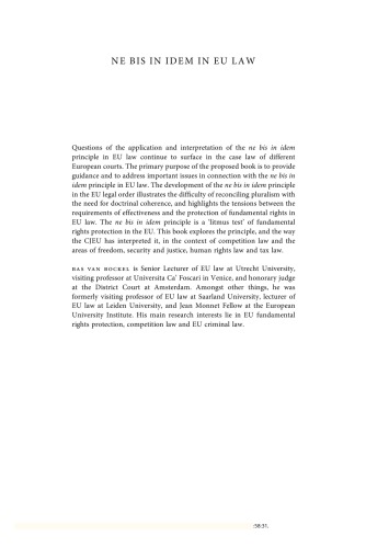Ne Bis In Idem In Eu Law Bas Van Bockel Ed