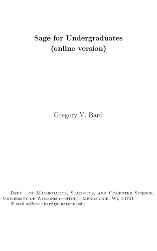 Sage For Undergraduates Gregory V Bard