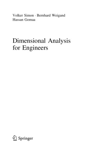 Dimensional Analysis For Engineers Volker Simon Bernhard Weigand
