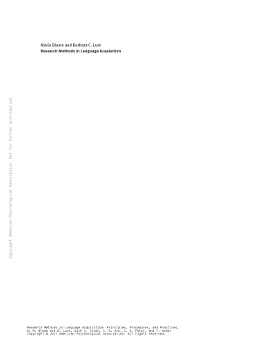 Research Methods In Language Acquisition Principles Procedures And Practices Mara Blume
