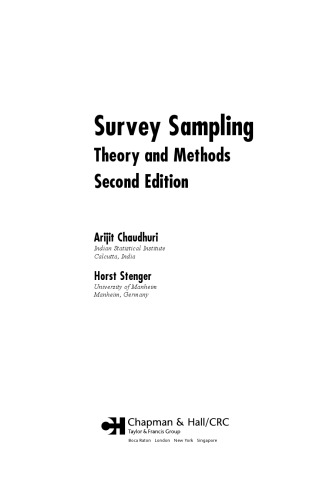 Survey Sampling Theory And Methods 2nd Edition Arijit Chaudhuri