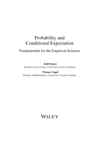 Probability And Conditional Expectation Fundamentals For The Empirical Sciences Rolf Steyer