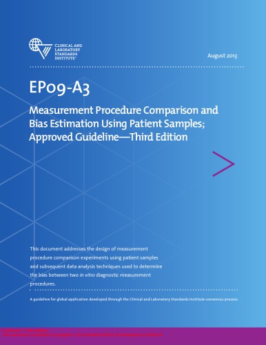 Ep09a3measurement Procedure Comparison And Bias Estimation Using Patient Samples Approved Guidelinethird Edition Third Edition J R Budd