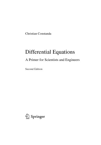 Differential Equations A Primer For Scientists And Engineers 2nd Edition Christian Constanda