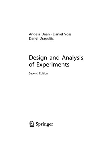 Design And Analysis Of Experiments 2nd Edition Angela Dean Daniel Voss