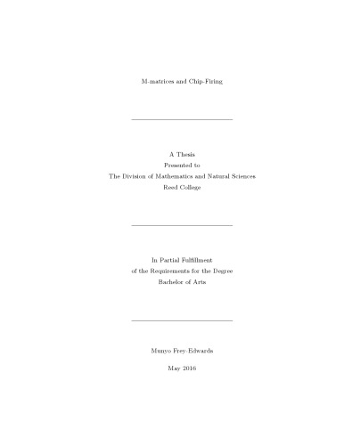 Mmatrices And Chipfiring Bachelor Thesis Munyo Freyedwards