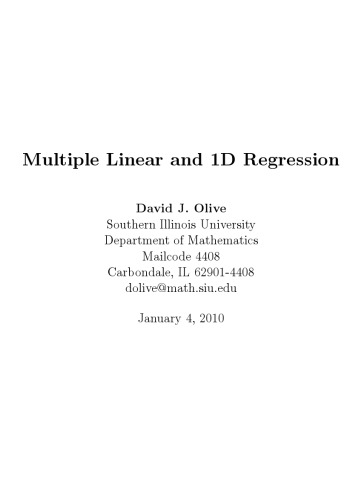 Multiple Linear And 1d Regression David J Olive