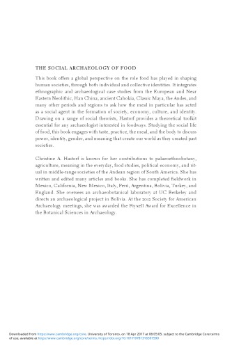 The Social Archaeology Of Food Thinking About Eating From Prehistory To The Present Christine Hastorf