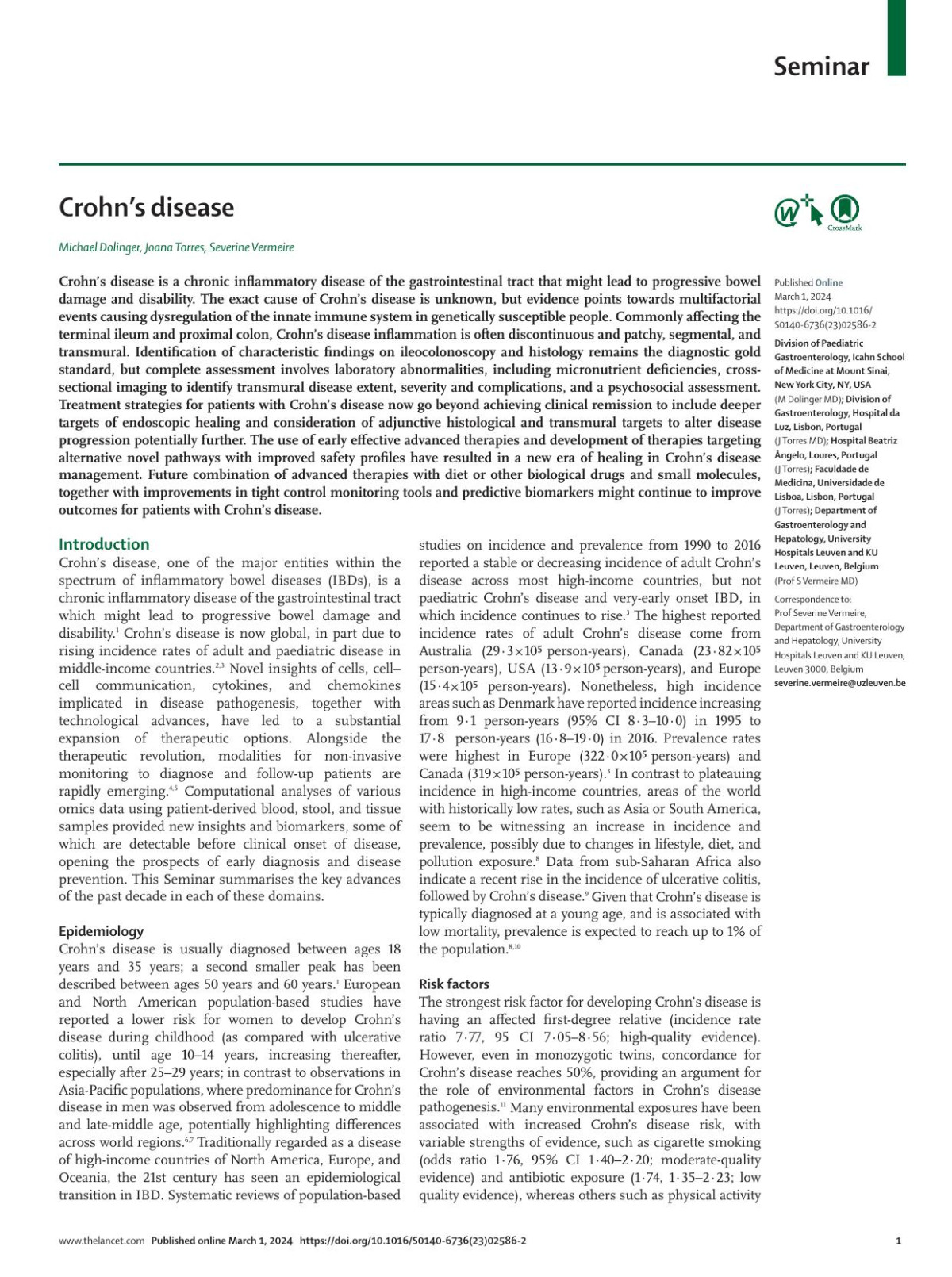 Crohns Disease Michael Dolinger Md Joana Torres Md Prof Severine Vermeire Md