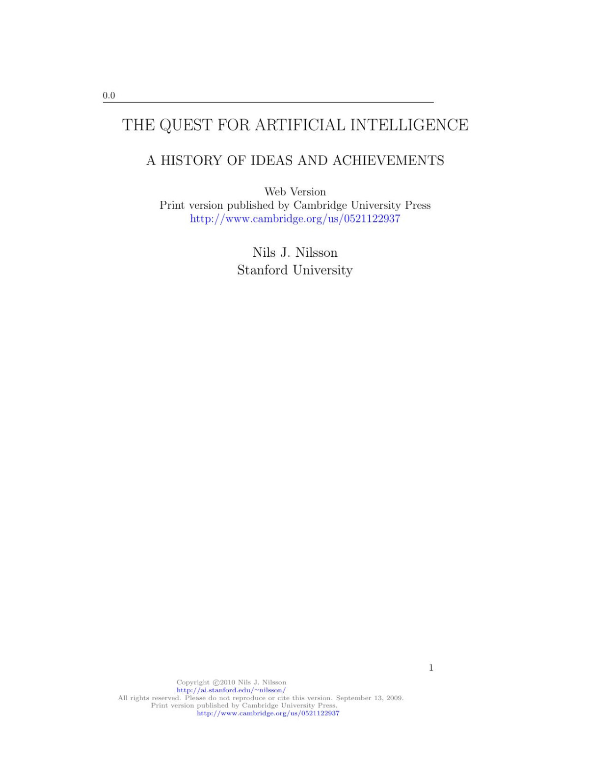 The Quest For Artificial Intelligence 1 Nils Nilsson