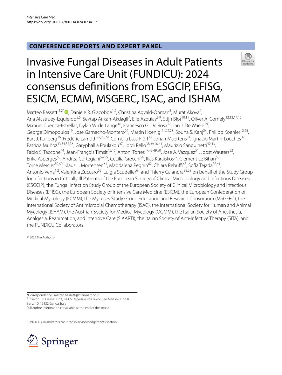 Invasive Fungal Diseases In Adult Patients In Intensive Care Unit Fundicu 2024 Consensus Definitions From Esgcip Efisg Esicm Ecmm Msgerc Isac And Isham Esgcip